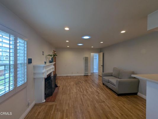 Fireplace, Interior, Recessed Lighting, Wood Texture Flooring