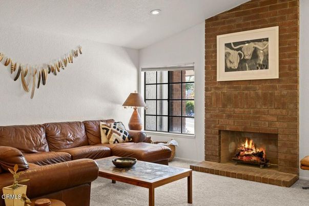 Fireplace, Interior, Living room, Recessed Lighting, Stone Walls