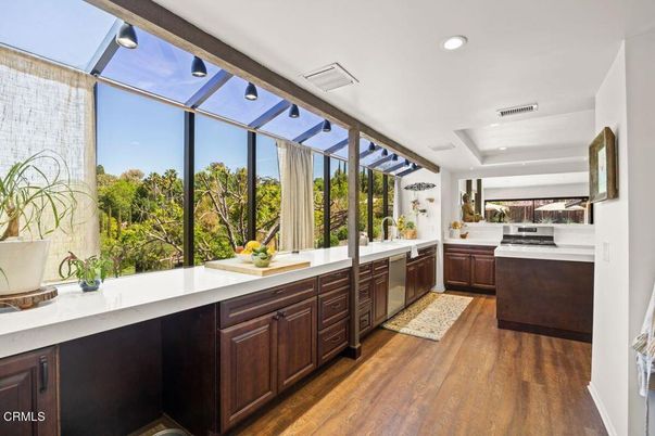 Glass Ceilings, Interior, Kitchen, Recessed Lighting, Stainless Steel Appliances, Wood Texture Flooring