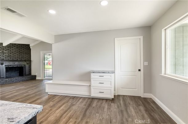 Fireplace, Interior, Recessed Lighting, Wood Texture Flooring
