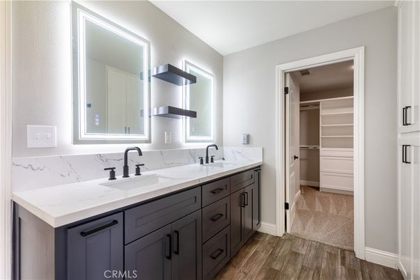 Bathroom, Dual Sink Vanities, Interior, Walk-in Closets, Wood Texture Flooring