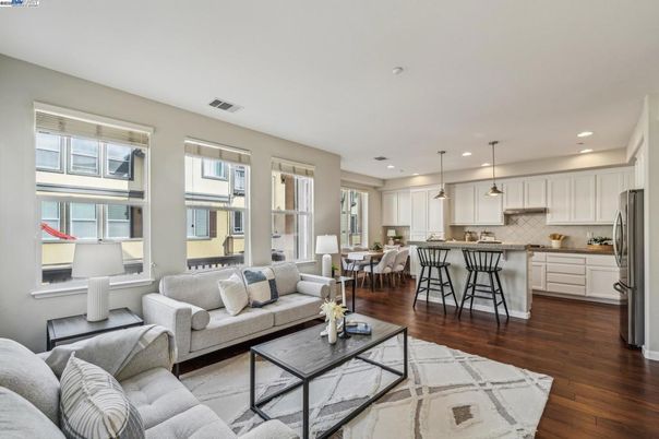 Dining room, Interior, Kitchen, Living room, Pendant Lights, Recessed Lighting, Stainless Steel Appliances, Wood Texture Flooring