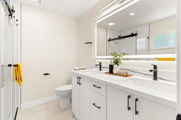 Bathroom, Dual Sink Vanities, Glass Shower, Interior, Recessed Lighting