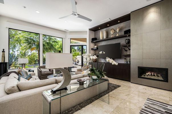 Fireplace, Interior, Living room, Recessed Lighting