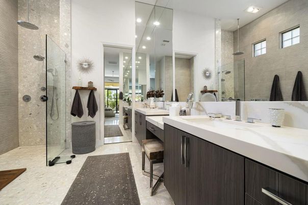 Bathroom, Dual Sink Vanities, Glass Shower, Interior, Recessed Lighting