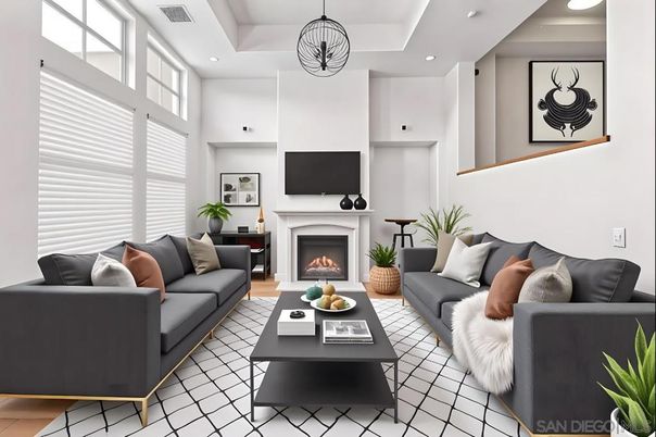 Fireplace, Interior, Living room, Pendant Lights, Recessed Lighting