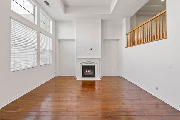 Fireplace, Interior, Recessed Lighting, Wood Texture Flooring