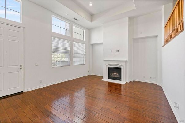Empty room, Fireplace, Interior, Recessed Lighting, Wood Texture Flooring