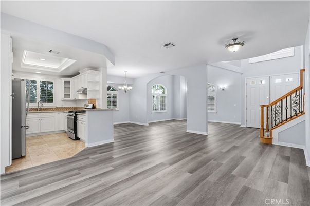 Chandelier, Interior, Kitchen, Recessed Lighting, Wood Texture Flooring