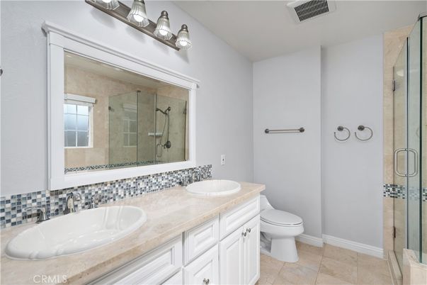 Bathroom, Dual Sink Vanities, Glass Shower, Interior, Tile Countertops