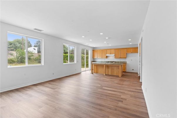 Empty room, Interior, Kitchen, Recessed Lighting, Wood Texture Flooring