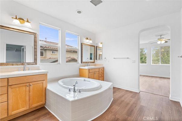 Bathroom, Dual Sink Vanities, Interior, Wood Texture Flooring