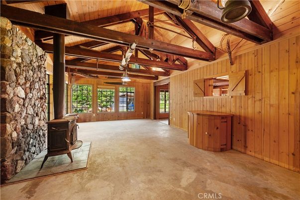 Empty room, Fireplace, Interior, Wooden Beams, Wooden Ceilings, Wooden Walls