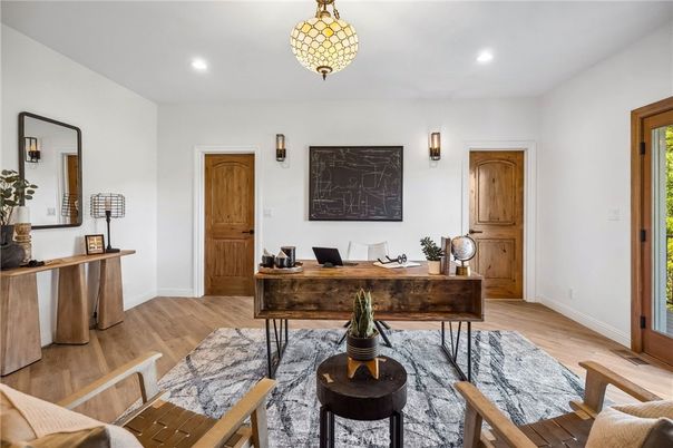 Home Office, Interior, Recessed Lighting, Wood Texture Flooring