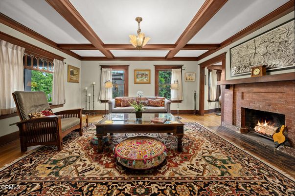 Fireplace, Interior, Living room, Wooden Beams, Wood Texture Flooring