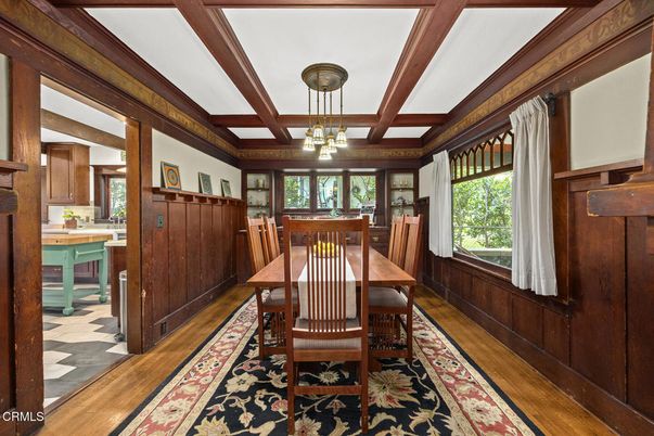 Chandelier, Dining room, Interior, Wooden Beams, Wood Texture Flooring