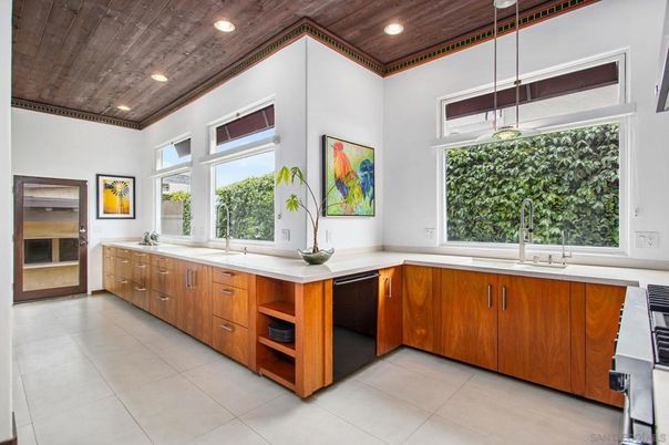 Interior, Kitchen, Pendant Lights, Recessed Lighting, Stainless Steel Appliances, Wooden Ceilings