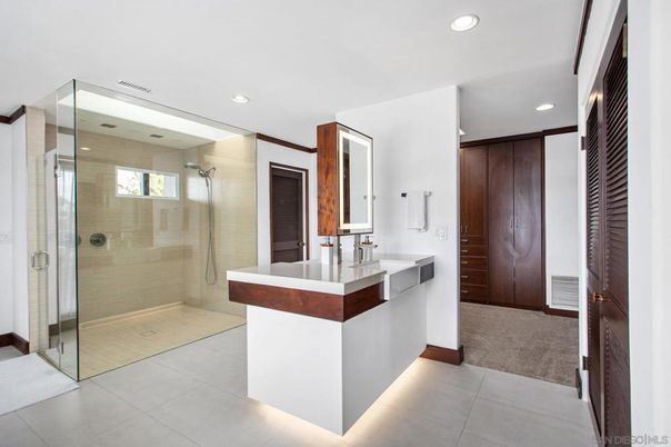 Bathroom, Dual Sink Vanities, Glass Shower, Interior, Recessed Lighting