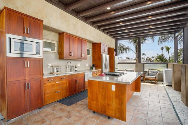 Interior, Kitchen, Recessed Lighting, Stainless Steel Appliances, Water, Wooden Beams, Wooden Ceilings
