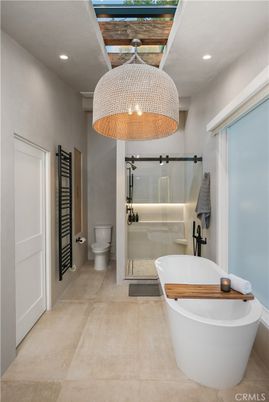 Bathroom, Free Standing Baths, Glass Shower, Interior, Recessed Lighting
