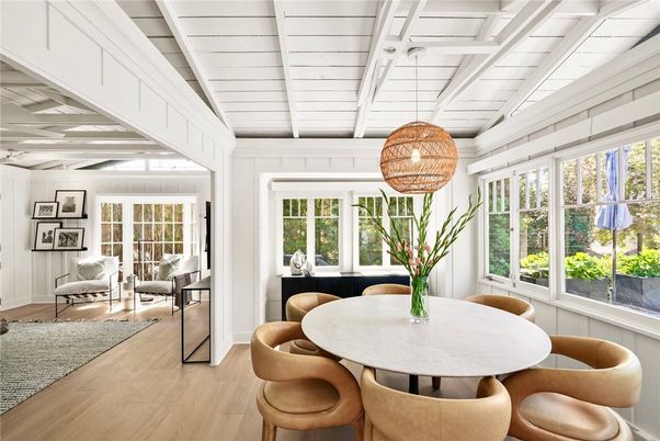 Dining room, Interior, Living room, Pendant Lights, Wood Texture Flooring