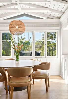 Dining room, Interior, Pendant Lights, Wood Texture Flooring