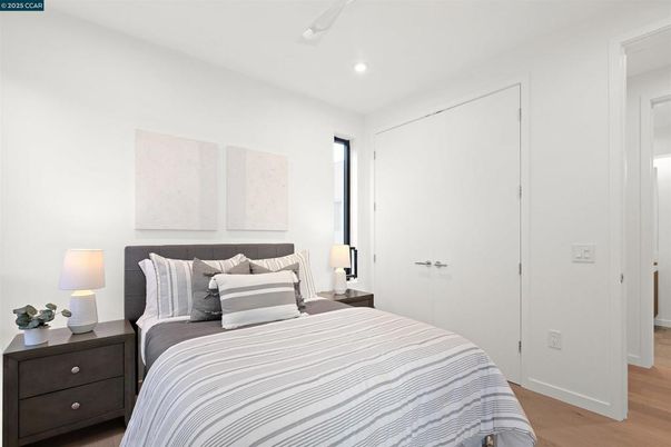Bedroom, Interior, Recessed Lighting, Wood Texture Flooring