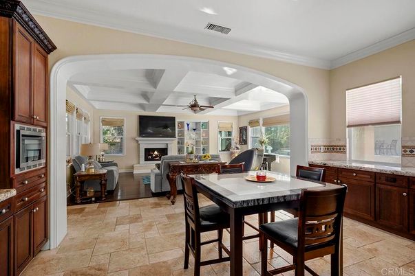 Dining room, Fireplace, Interior, Living room, Recessed Lighting
