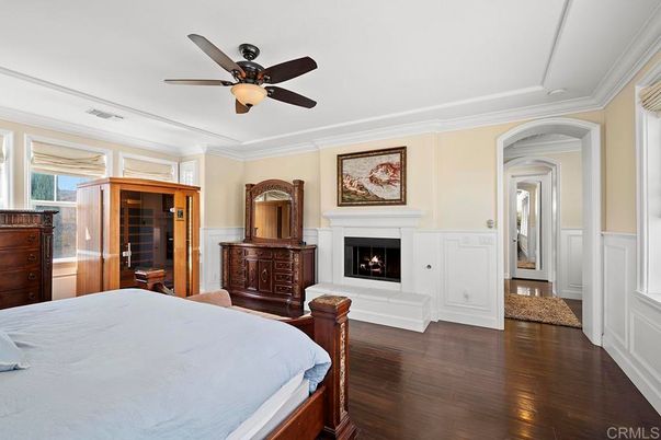 Bedroom, Fireplace, Interior, Wood Texture Flooring