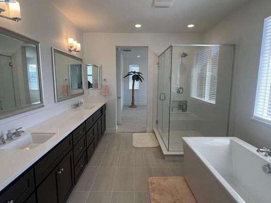 Bathroom, Dual Sink Vanities, Glass Shower, Interior, Recessed Lighting