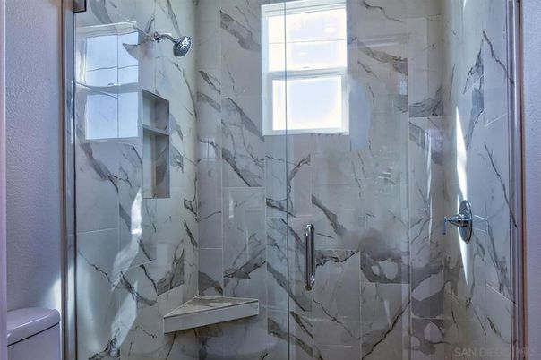 Bathroom, Glass Shower, Interior, Marble Walls