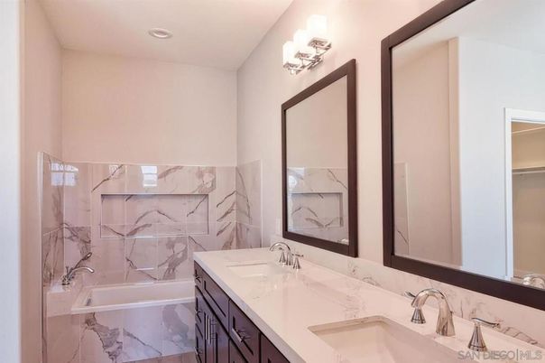 Bathroom, Dual Sink Vanities, Interior, Marble Walls, Recessed Lighting