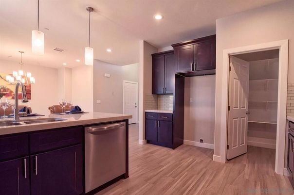 Interior, Kitchen, Pendant Lights, Recessed Lighting, Wood Texture Flooring