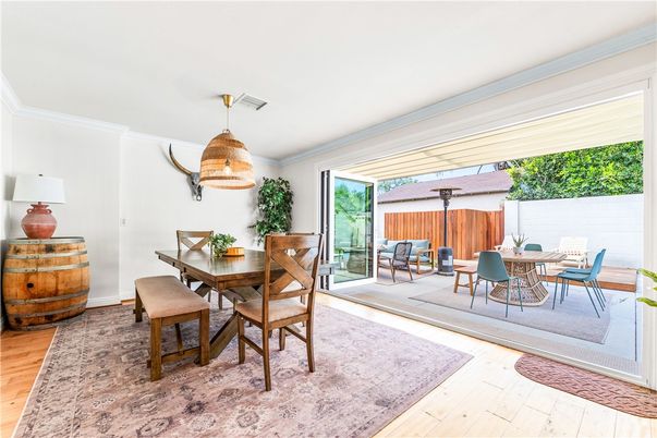 Dining room, Interior, Pendant Lights, Wood Texture Flooring