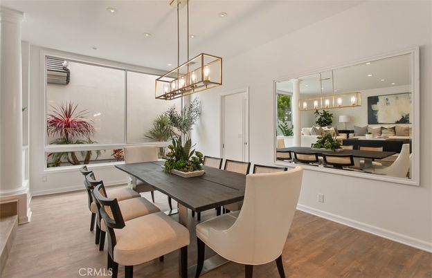 Dining room, Interior, Pendant Lights, Recessed Lighting, Wood Texture Flooring