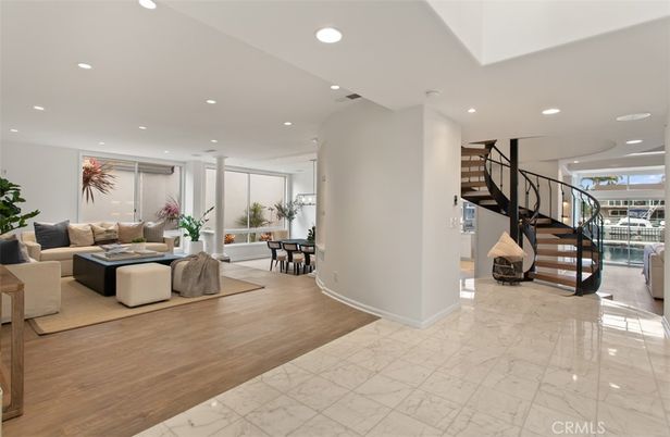Dining room, Interior, Living room, Marble, Recessed Lighting, Wood Texture Flooring