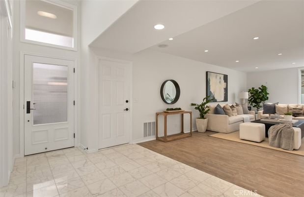 Interior, Living room, Marble, Recessed Lighting, Wood Texture Flooring