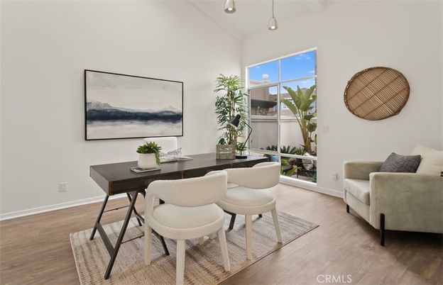 Dining room, Interior, Pendant Lights, Wood Texture Flooring