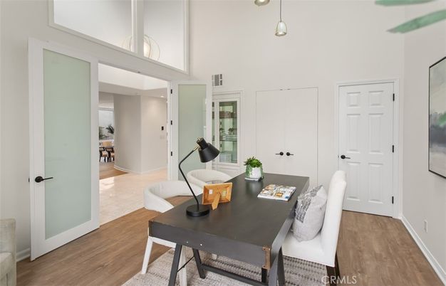 Dining room, Interior, Pendant Lights, Wood Texture Flooring
