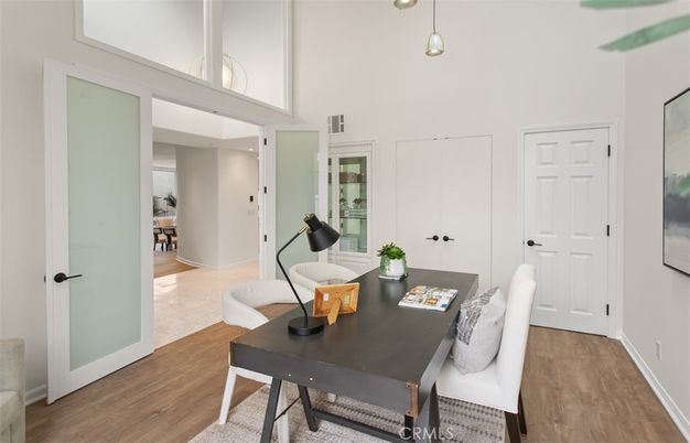 Dining room, Interior, Pendant Lights, Wood Texture Flooring