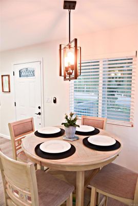 Dining room, Interior, Pendant Lights, Wood Texture Flooring