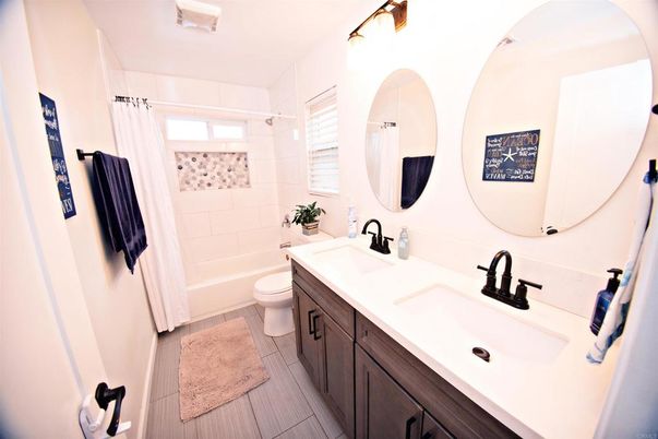 Bathroom, Dual Sink Vanities, Interior, Wood Texture Flooring