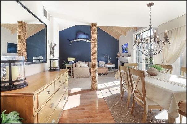 Bedroom, Chandelier, Dining room, Fireplace, Interior, Wooden Ceilings, Wood Texture Flooring