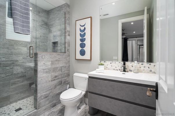 Bathroom, Glass Shower, Interior, Recessed Lighting