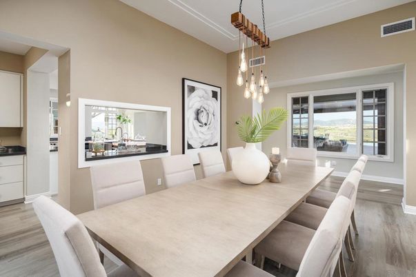 Dining room, Interior, Pendant Lights, Wood Texture Flooring