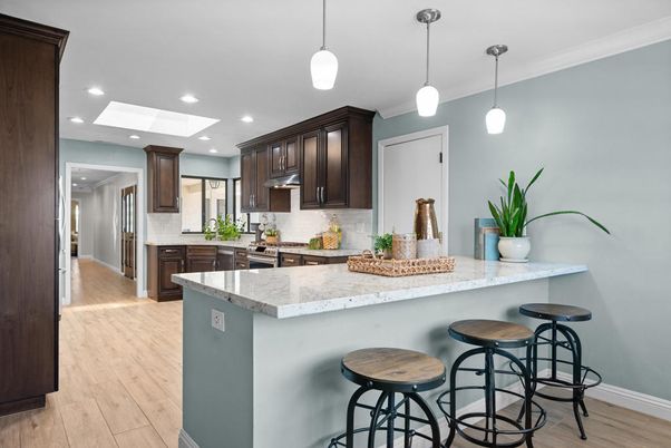 Interior, Kitchen, Pendant Lights, Recessed Lighting, Wood Texture Flooring