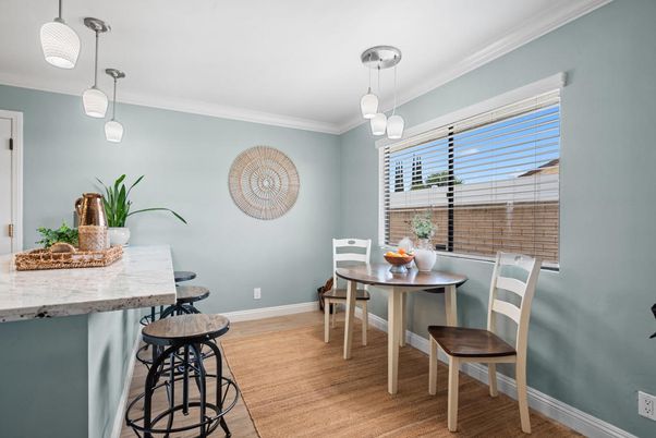 Dining room, Interior, Pendant Lights, Wood Texture Flooring