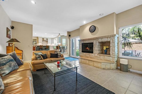 Fireplace, Interior, Kitchen, Living room, Recessed Lighting