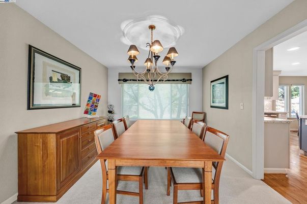 Chandelier, Dining room, Interior, Recessed Lighting, Wood Texture Flooring