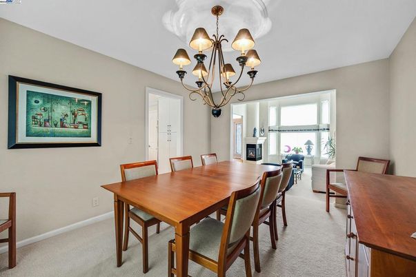Chandelier, Dining room, Fireplace, Interior